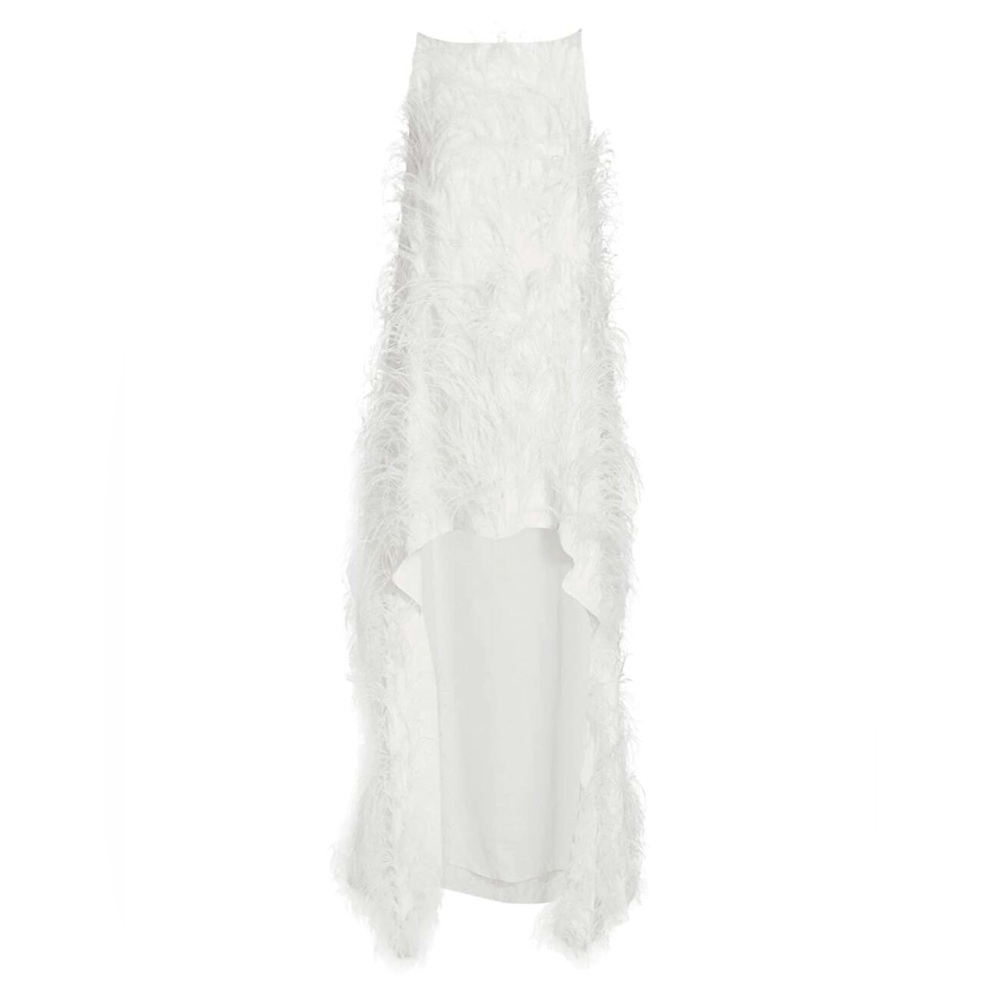 Cult Gaia Emi Feather-Trim High Low Dress - Size L